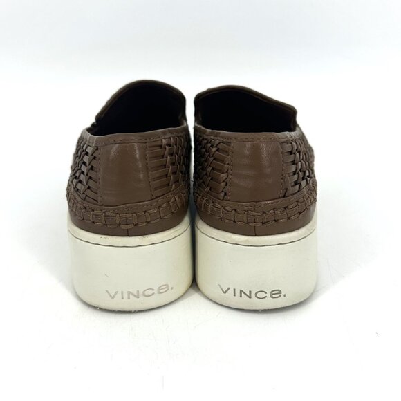 Vince Stafford Woven Leather Almond Toe Platform Slip-On Sneakers Brown Tan 8 - Picture 4 of 10
